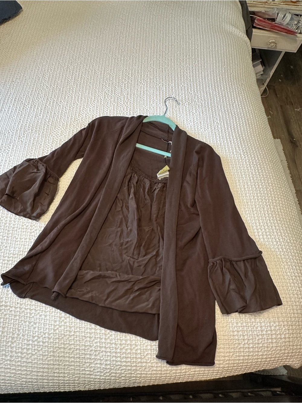 Max studios Brown Tank with Draped Open Front Cardigan